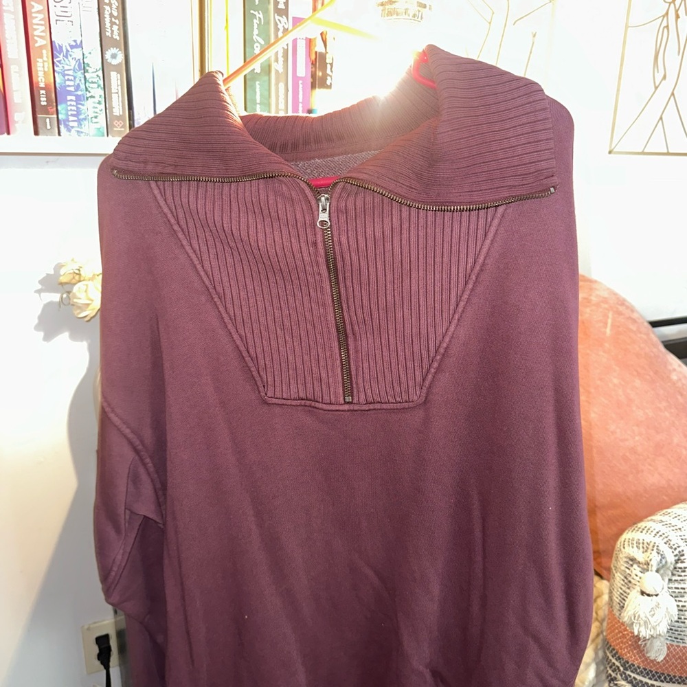 Aerie Burgundy Ribbed Half-Zip Sweater